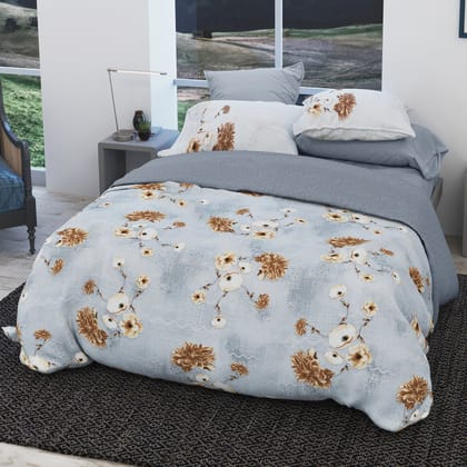Eden Garden - 200TC King Size Pure Cotton Digital Printed BedSheet-KING / GREY