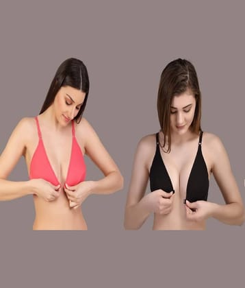Desiprime Pack of 2 Cotton Non Padded Women's Plunge Bra ( Multicolor )