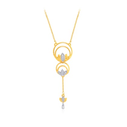 Senco Gold Dual Lotus Diamond Chain Pendant (4.6 gram / 0.09 Ct / HI-SI / 14K Yellow Gold)