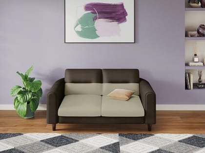 Smuff V2 2 Seater Fabric Sofa (3-Years Warranty, Solid Wood, Beige and Brown)