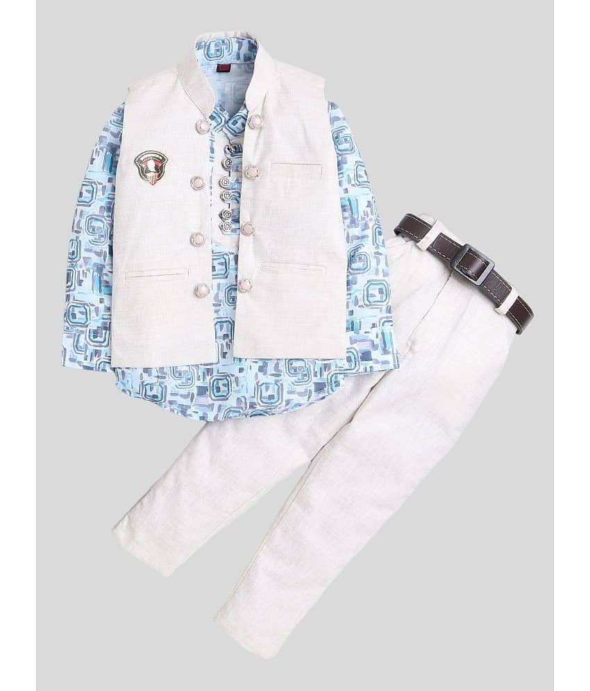 Fourfolds Pack of 1 Boys Cotton Blend Shirt & Pants Set ( Blue )