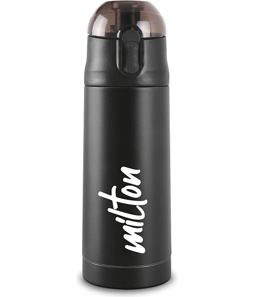 Milton New Crown 400 Thermosteel Hot or Cold Water Bottle, 350 ml, Black