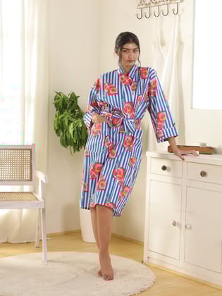 Cotton Kimono Handblock Printed Unisex Bathrobe - Free Size