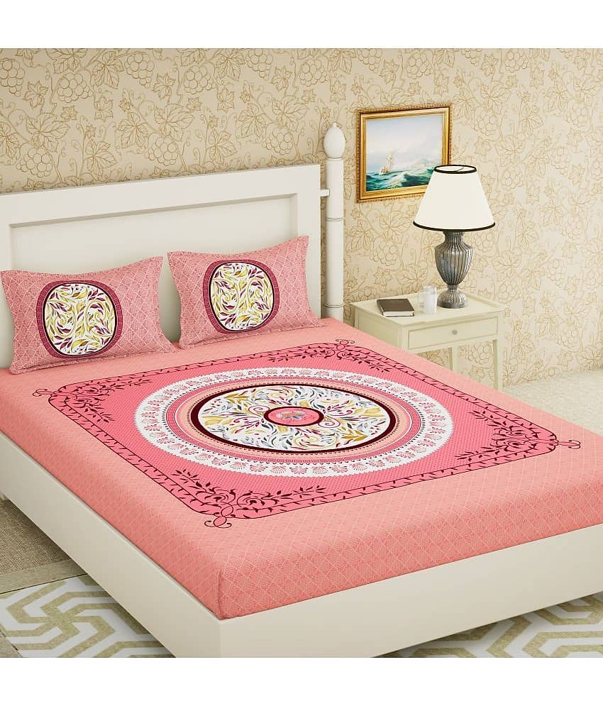 Cosito Cotton 1 Double Bedsheet with 2 Pillow Covers ( Pink )