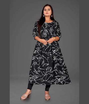 RIAANA Women Rayon Printed Anarkali Kurti ( Black )