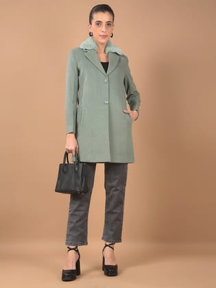 Green Notched Lapel Long Length Overcoat-S / Green