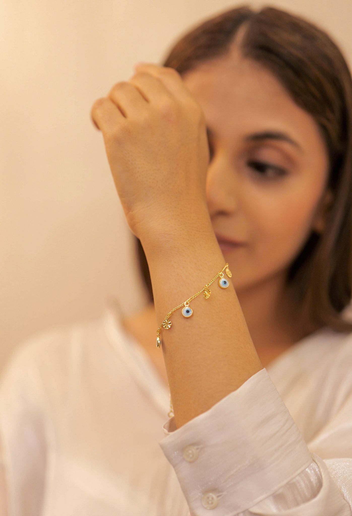 Serene Gaze Evil Eye Bracelet-STAINLESS STEEL / GOLDEN / ADJUSTABLE