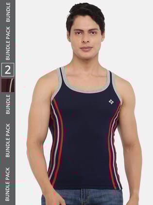 Men's Assorted Pack of 2 Solid Combed Cotton Racerback Styled Gym Vest Men's Assorted Pack of 2 Solid Combed Cotton Racerback Styled Gym Vest