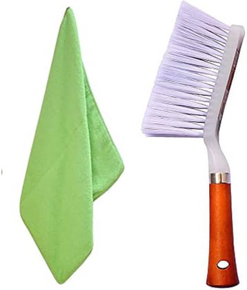 INGENS Combo of Car and Carpet Cleaning Brush and Microfiber Cleaning Cloths,40x40cms 400GSM Highly Absorbent, Lint and Streak Free,Wash Cloth for Car, Window(Pack of 1 Cloth and 1 Brush)