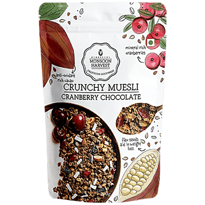 Monsoon Harvest Crunchy Muesli - Cranberry Chocolate, Rich In Protein, No Preservatives, 200 g
