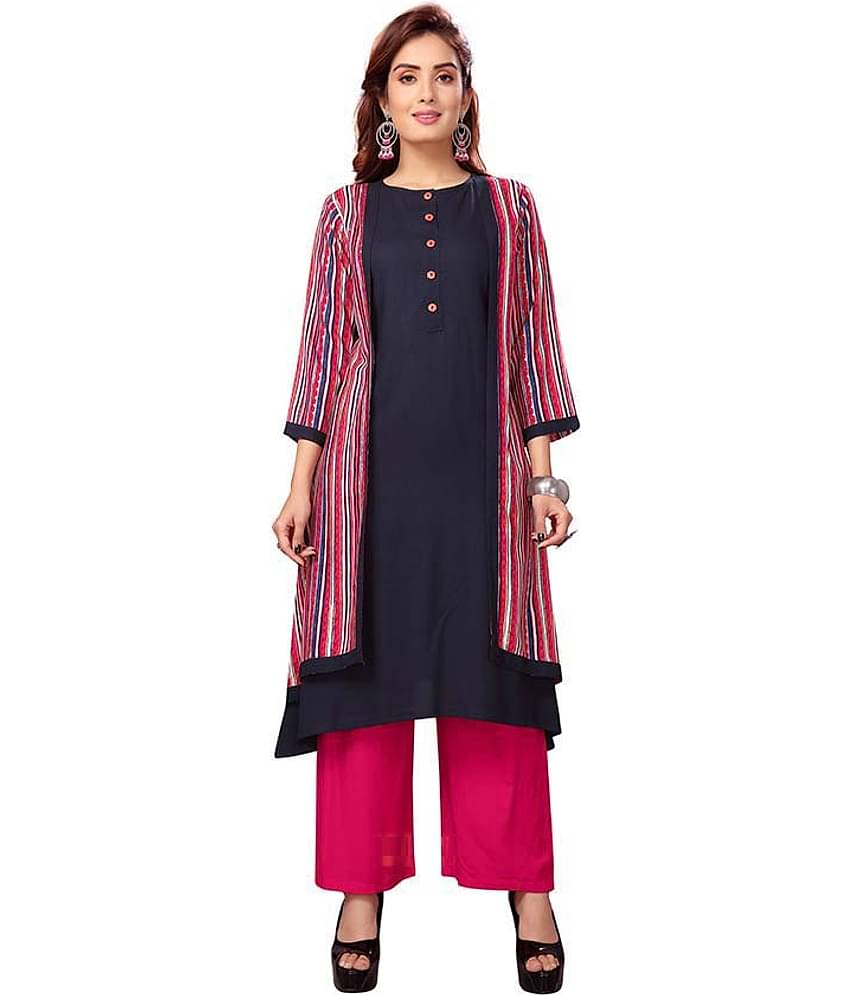 Madhuram Textiles - Multicolor Rayon Women's Jacket Style Kurti ( Pack of 1 )
