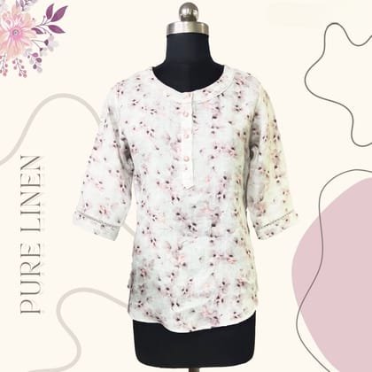 Women White Printed Cotton Fancy Top-BMK-760 WHT / White / L