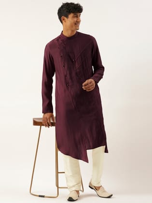 Wine Side Open Layered Kurta Set-XS/36 / Only Kurta - No Lowers