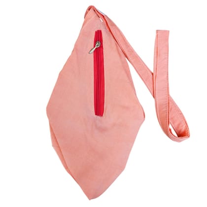 MAYAPURI Pure Cotton Japa Mala Bag, Beads Or Chanting Bag with Zip Pocket and Sakshi Mala Counter (Pale Salmon, Pack of 1)