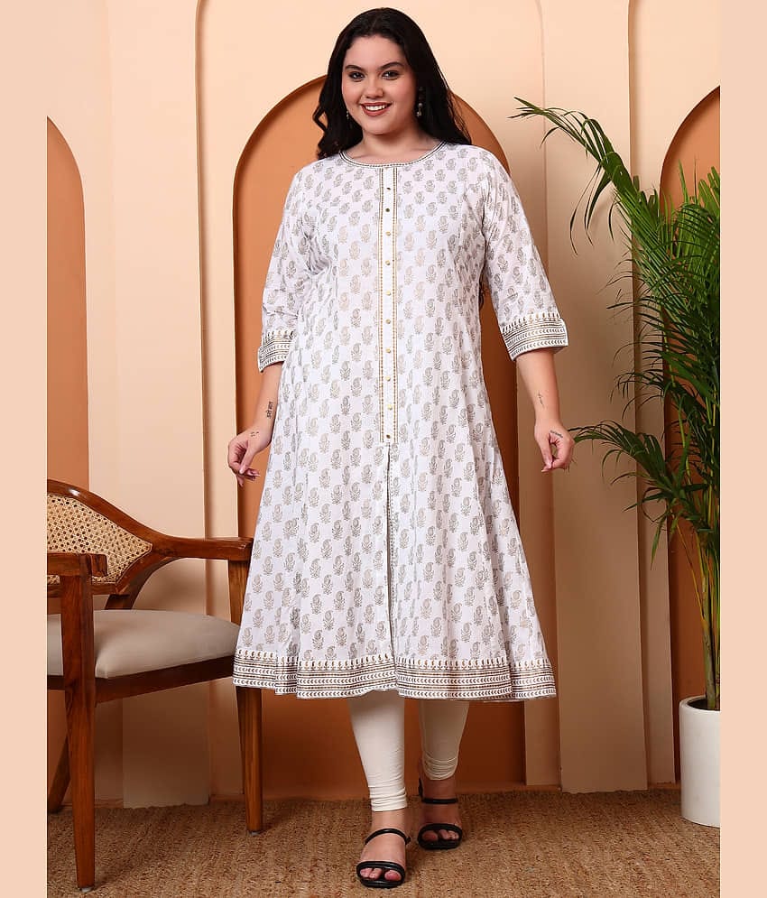Yash Gallery Women Cotton Printed A-line Kurti ( Off White )