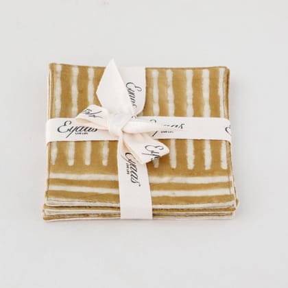 Dabu Hand Printed Striped Muddy Green Fabric Coasters - 4x4-Muddy Green / 100% Cotton / 4 Inches x 4 Inches