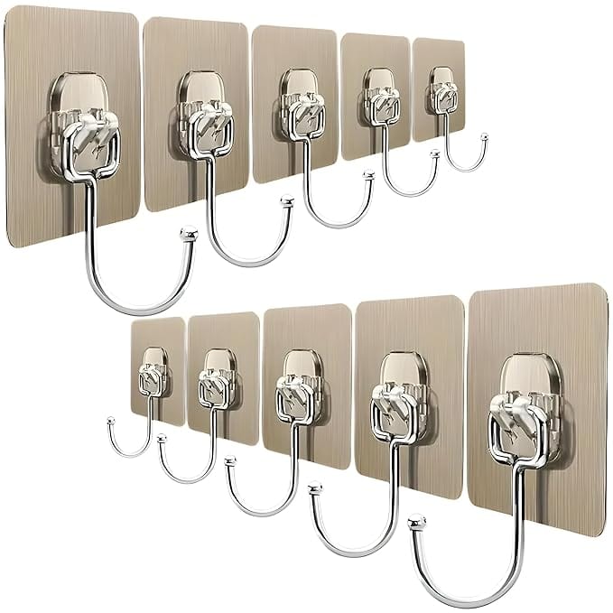 JIALTO 10 PCS Large Adhesive Hooks for Wall Heavy Duty Waterproof Wall Hooks for Hanger Hooks, Stainless Steel Towel and Coats Wall Hook to Use Inside Kitchen, Bathroom, Home and Office