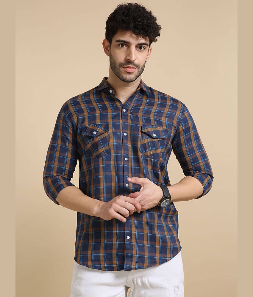 VTEXX Cotton Blend Regular Fit Checks Full Sleeves Men's Casual Shirt - Brown ( Pack of 1 )