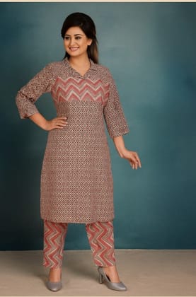 Pink Ethnic Collar Kurti Set forWomen