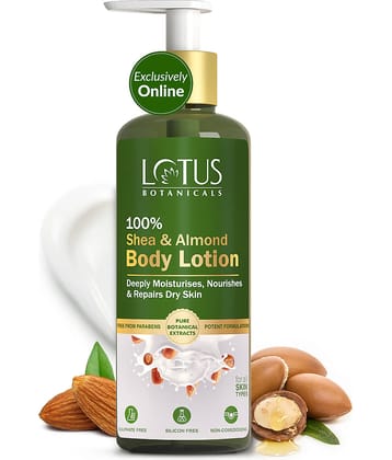 Lotus Botanicals 100% Shea & Almond Body Lotion, Moisturizes Dry Skin, Repairs Damaged Skin, 280 ml
