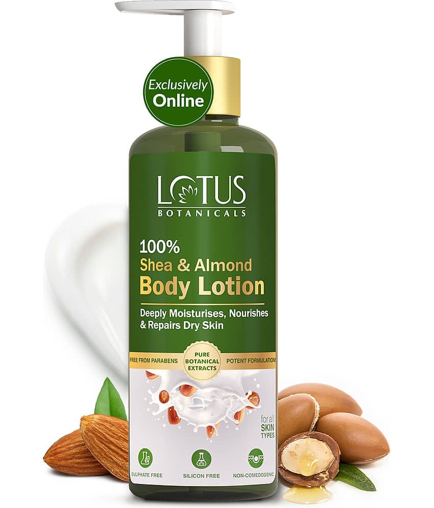 Lotus Botanicals 100% Shea & Almond Body Lotion, Moisturizes Dry Skin, Repairs Damaged Skin, 280 ml