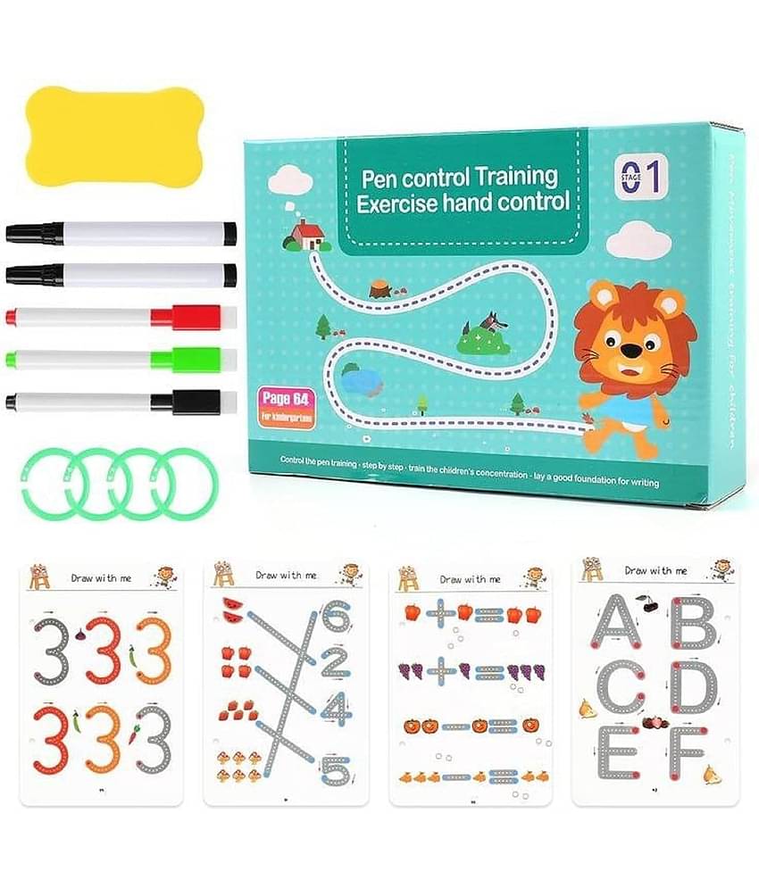 64 Pages Magical Tracing Workbook Set, Hand Writing Pen Control Training Book For Learning To Write The Alphabets & Numbers, Preschool Educational Reusable Learning Book For Kids