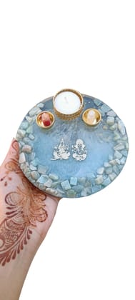 Elegant 6-Inch Tika Rice Plate with Geode Design - Perfect for Tea Lights & Candles, Featuring Ganesha Artwork
