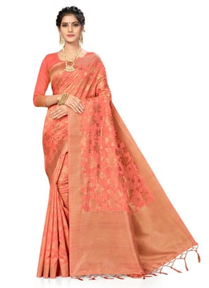 Generic Women's Banarasi (Spun Cotton) Saree (Pink, 5 - 6 Mtrs)