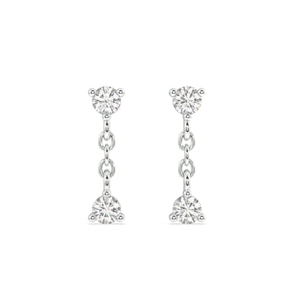 Double Zircon dangler stud earring  - Pair-Rhodium