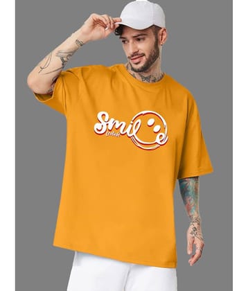 Leotude Men Cotton Blend Oversized Fit Printed T-Shirt ( Mustard )