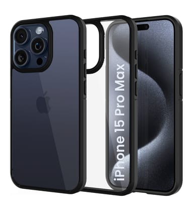 Ice Crystal Series Hybrid Transparent PC Military Grade TPU Back Cover for Apple iPhone 15 Pro Max, 6.7 inch, Black