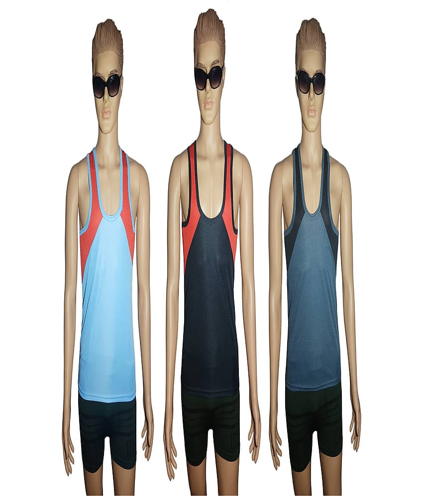 D1 DIFFERENT ONE Pack of 3 Nylon Gym Vest For Men ( Multicolor )