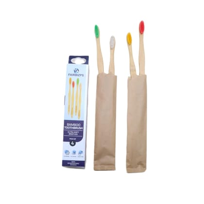 FAIRBIZPS Bamboo Toothbrush Set - Pack of 4, Soft Bristles, BPA-Free, Antibacterial, Biodegradable Handle - Eco-Friendly Oral Care Kit for Kids and Adult