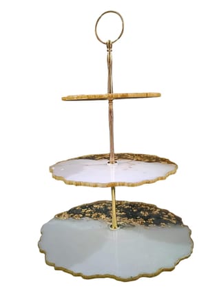 ART2ARTIST Hand made 3 Tier Marble Look Resin Cake Stand Mold Cup Cake Holder Resin stand - 3 stage | Kitchen, Dining, Decorative Product (White and Gold)