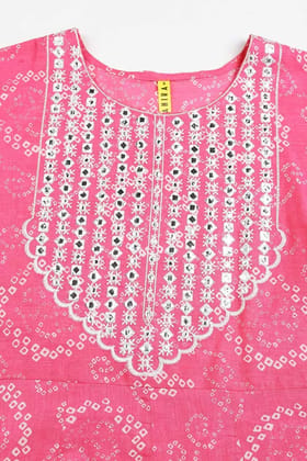 Pink Pure Cotton Bandhani Anarkali Kurta Trousers With Dupatta VKSKD1701
