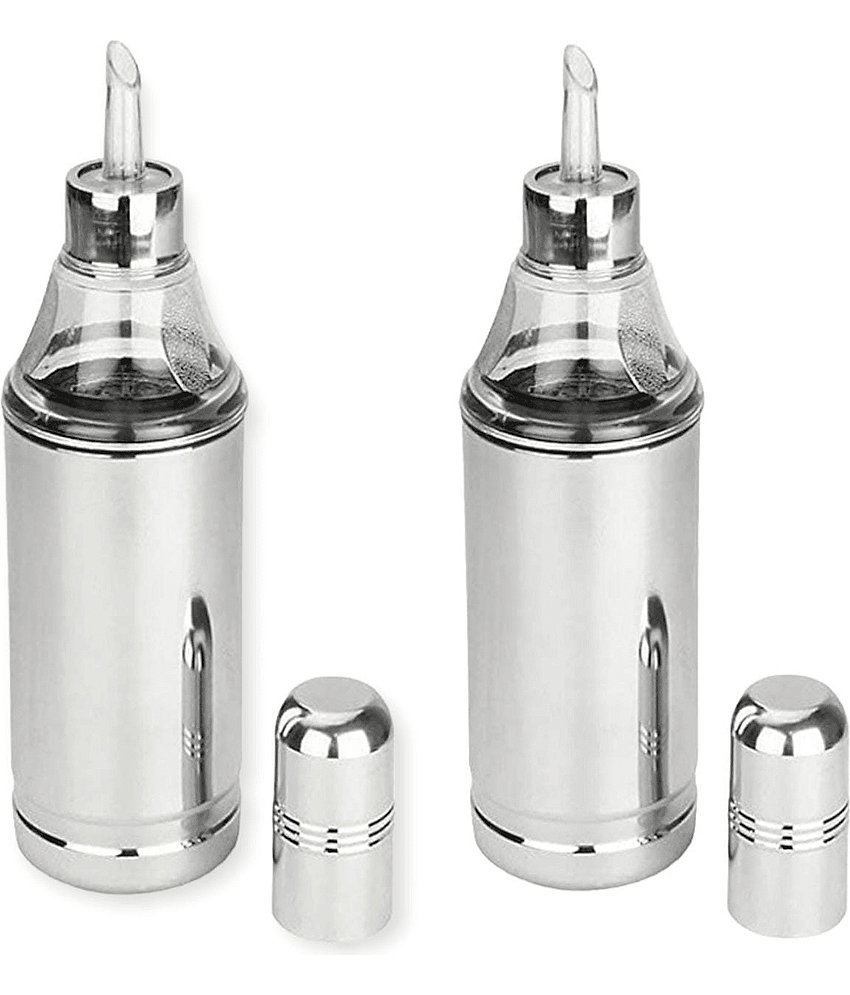 ATROCK Oil Dispenser 1litre Steel Silver Oil Container ( Set of 2 )
