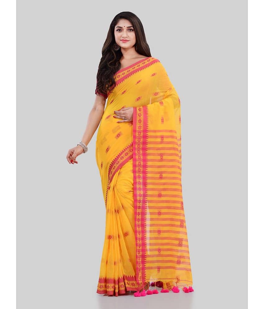 Desh Bidesh Cotton Embroidered Saree With Unstitched Blouse Piece ( Yellow )