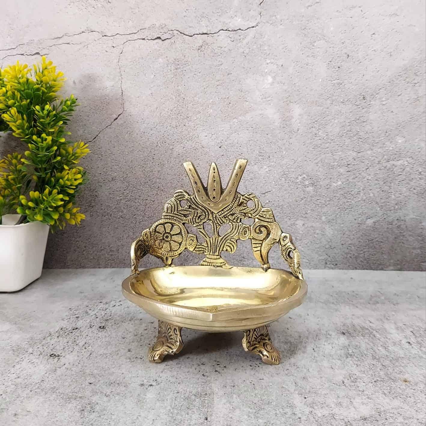 Brass Shankh Chakra Nama Deepam - 5.5 inch Height