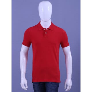 Men's Red Enzyme Finish Solid Polo T-Shirt