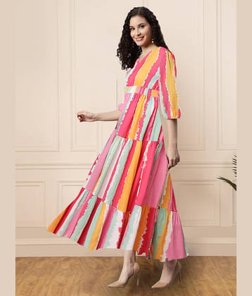 Femvy Women Crepe Printed Fit & Flare Dress ( Multicolor )
