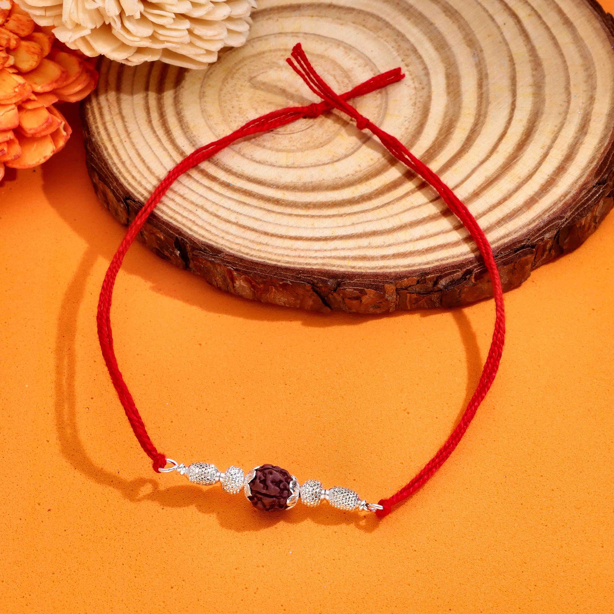 Centered Grace Rudraksha Rakhi-None / Silver