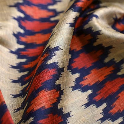 Morden Multicolour Ikat Repeat Digital Printed Fabric - Tusser Silk