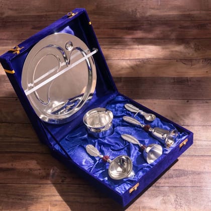 Brass Silver Plated Pooja Thali Set (BMAS291 S)