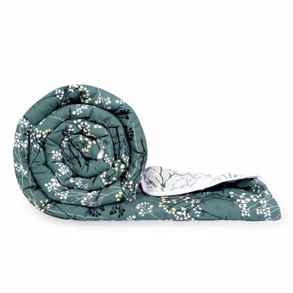 Autumn Floral AC Quilt Comforter For Double Bed-Double / Green and White / HRUL3004
