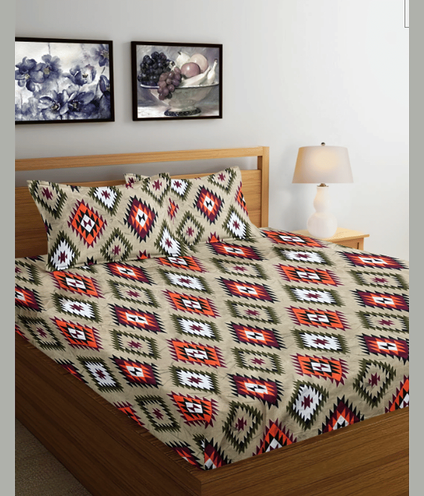 Finesse Decor Cotton 1 Double Bedsheet with 2 Pillow Covers ( Brown )