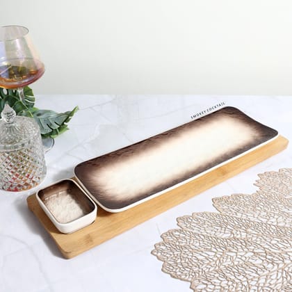 Ombre Serving Platters - Brown-A - Rectangular With Dip Bowl