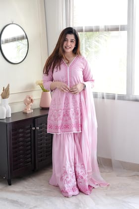 Noora Pink Printed Sharara Set-L