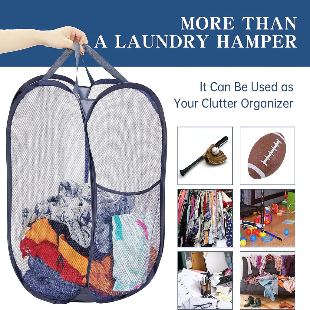 Laundry Hamper Mesh Fabric For Ventilation Foldable Storage Pop Up Clothes Basket (Pack of 1)