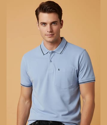 UNIBERRY Men Cotton Blend Regular Fit Solid Polo T Shirt ( Sky Blue )