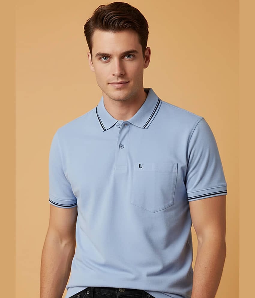 UNIBERRY Men Cotton Blend Regular Fit Solid Polo T Shirt ( Sky Blue )